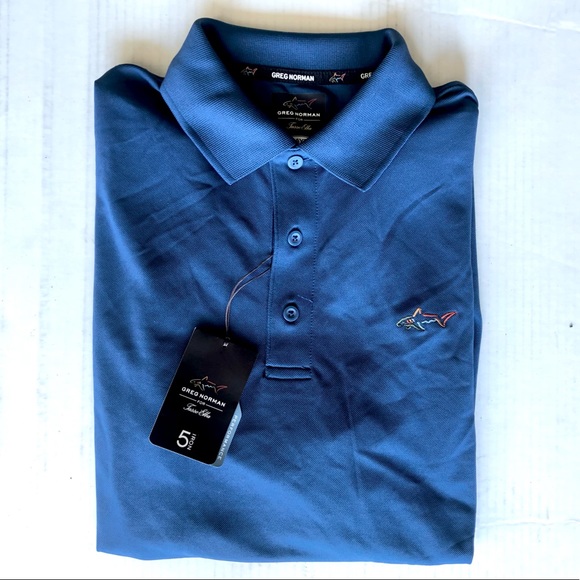 Greg Norman Men's 5 Iron Zip Golf Polo (Blue Socket, Small) - Picture 4 of 6